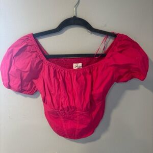 Pink puffy sleeve crop top